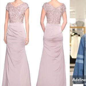 Champagne color dress (looks rose/pink in pic) but it’s a deep champagne color.